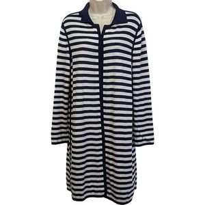 Chico's Reversible Long Cardigan White & Navy Stripe Long Sleeve